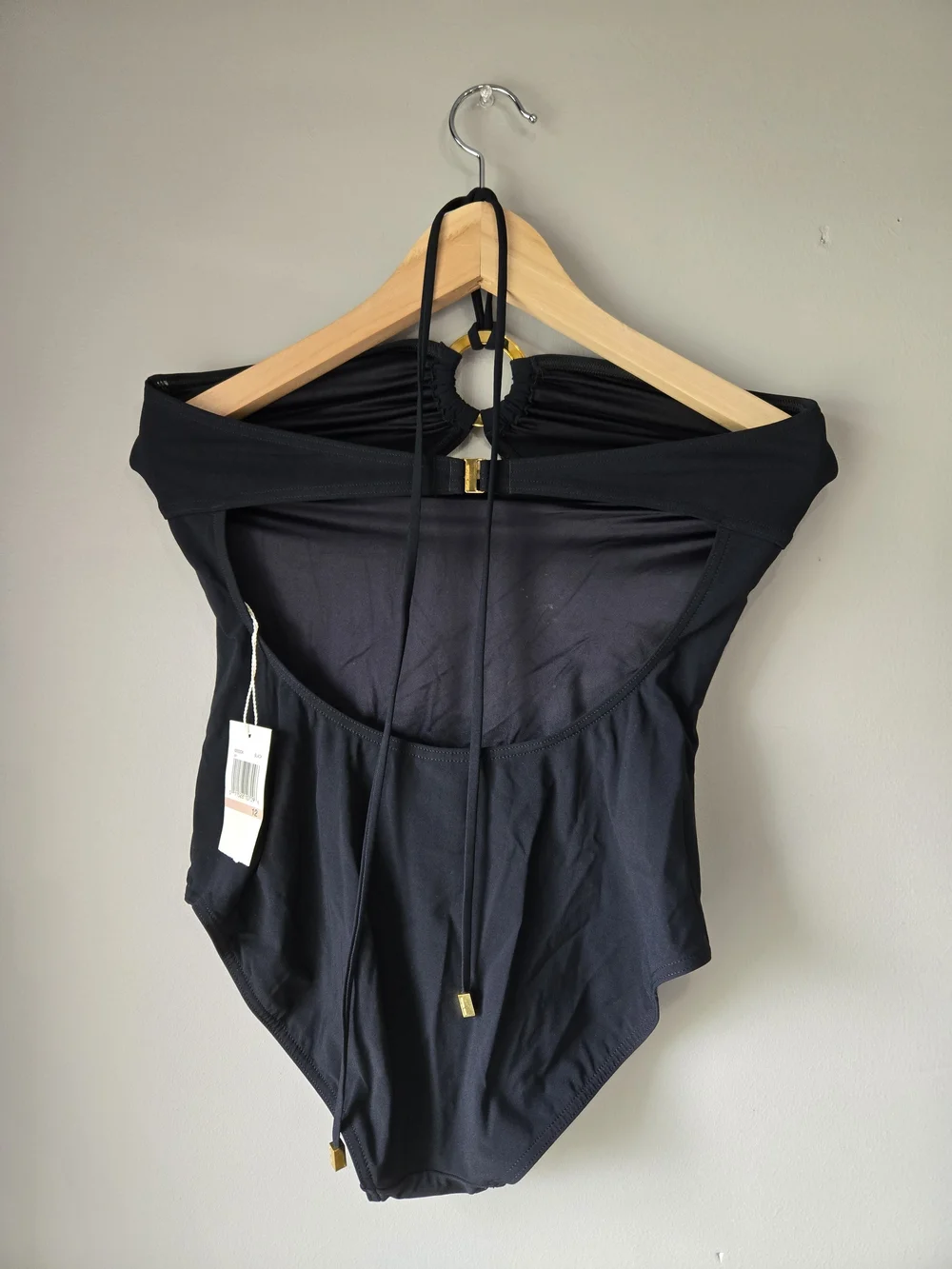 Michael Kors Black Off-Shoulder Halter Ring Bodysuit